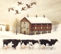 vaches et canards colverts en hiver
